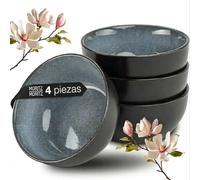 Moritz & Moritz VIDA Juego de 4 cuencos de miso de 12 cm Ø - Juego de vajilla japonesa de cerámica y madera de sándalo para sopa de miso, salsas para mojar y aperitivos - Con bandeja para servir