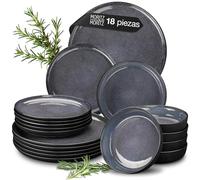 Moritz & Moritz VIDA - Juego de vajilla de porcelana azul de 18 piezas para 6 personas, juego de platos y cuencos modernos, apto para microondas y lavavajillas, incluye platos llanos, cuencos de sopa