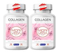 MoriVeda BioCell Cápsulas de colágeno, colágeno tipo 2 con ácido hialurónico y condroitina, para la piel, las articulaciones y el tejido conectivo, con certificación ISO, 2x 60 unidades