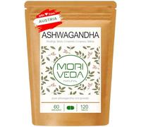MoriVeda Comprimidos de ashwagandha, 100% polvo de raíz con withanólidos, colina, ácidos grasos y aminoácidos, calidad ayurvédica premium, veganos y sin gluten, 120 comprimidos