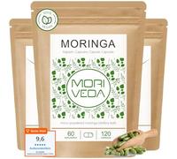 MoriVeda Moringa Oleifera cápsulas 1000 mg micropulverizado, 360 cápsulas veganas con hierro y calcio, sin lactosa ni gluten, más de 90 nutrientes, receta ayurvédica