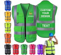 Morlavid Chaleco Reflectante Personalizado con Bolsillos Logo Chaleco Vigilante de Seguridad Personalizados Chaleco Trabajo Hombre,Verde
