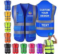 Morlavid Chaleco Reflectante Personalizado con Bolsillos Logo Chaleco Vigilante de Seguridad Personalizados Chaleco Trabajo Hombre,Azul