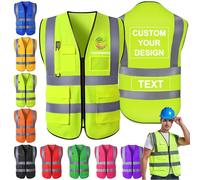 Morlavid Chaleco Reflectante Personalizado con Bolsillos Logo Chaleco Vigilante de Seguridad Personalizados Chaleco Trabajo Hombre,Verde fluorescente