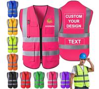 Morlavid Chaleco Reflectante Personalizado con Bolsillos Logo Chaleco Vigilante de Seguridad Personalizados Chaleco Trabajo Hombre,Rosa