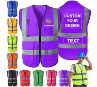 Morlavid Chaleco Reflectante Personalizado con Bolsillos Logo Chaleco Vigilante de Seguridad Personalizados Chaleco Trabajo Hombre,Viola
