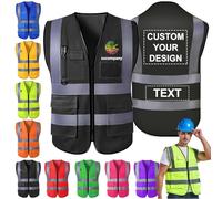Morlavid Chaleco Reflectante Personalizado con Bolsillos Logo Chaleco Vigilante de Seguridad Personalizados Chaleco Trabajo Hombre,Negro