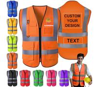 Morlavid Chaleco Reflectante Personalizado con Bolsillos Logo Chaleco Vigilante de Seguridad Personalizados Chaleco Trabajo Hombre,Naranja