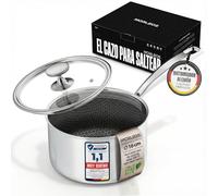 Morleos Cacerola de 16 cm con tapa, cerámica antiadherente, para inducción, olla pequeña resistente a los arañazos con estructura de panal, cacerola de 1,7 L, sin PFAS, ahorro de energía, apta para