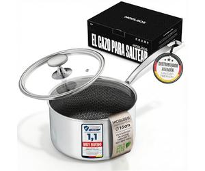 Morleos Cacerola de 16 cm con tapa, cerámica antiadherente, para inducción, olla pequeña resistente a los arañazos con estructura de panal, cacerola de 1,7 L, sin PFAS, ahorro de energía, apta para