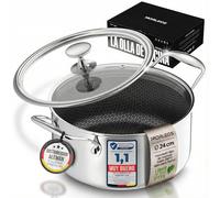 MORLEOS Olla de cerámica antiadherente resistente a los arañazos, 4,7 litros, 24 x 12 cm, 2,3 kg, tapa de cristal plana moderna, ahorro de energía, 5 capas, apta para inducción
