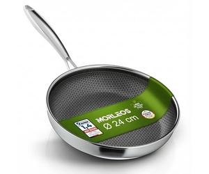 Morleos Sartén con fondo alveolar de 24 cm, revestimiento cerámico resistente a los arañazos | 5 capas - 3 mm - 1 kg | sartén para inducción, sin PFAS ni PTFE | horno hasta 250 °C