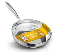 Morleos Sartén de acero inoxidable de 26 cm, sin recubrimiento | 5 capas - 3 mm - 1,12 kg | Sartén de acero inoxidable 18/10 para inducción | Apta para lavavajillas y horno hasta 400 °C