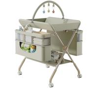 Morlinca Mueble Cambiador Bebe Plegable,Cambiador de Pañales con Ruedas y Compartimentos de Almacenamiento,Ajuste de Altura,para Cambiar Pañales y Ropa,Verde