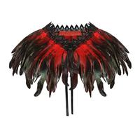 MorLuks Cuello de Plumas Rojo, Chal Plumas Gótico, Mantón Plumas, Chales Bufanda de Plumas, Disfraz Cuervo para Halloween Carnaval Cosplay Mascarada