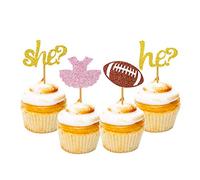 Morndew - 24 piezas de decoración para cupcakes de rugby para revelar sexo, fiesta de bienvenida de bebé, cumpleaños, bodas, fiestas