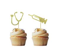 Morndew 24 piezas de decoración para magdalenas de enfermeras para hospitales, fiestas temáticas de cumpleaños, fiestas de graduación Inyector de estetoscopio