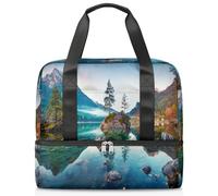 Morning Alps On The Lake Landscape - Bolsa de lona deportiva para mujeres, hombres y niños, Kirls Paisaje, fin de semana, bolsas de noche separadas para mojado, bolsa de mano de 21 L para viajes,