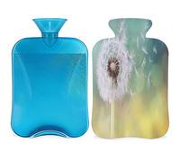 Morning Dandelion - Botella de agua caliente con funda esponjosa, 2 l, gran capacidad, estampado de diente de león, bolsa de agua para noches acogedoras, alivio del dolor, espalda, cuello y hombros