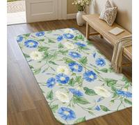 Morning Glory - Alfombra de área floral inspirada en la naturaleza, hojas y enredaderas, color azul primavera, pelo bajo, alfombra de esponja, resistente a la decoloración, decoración de baño, puerta