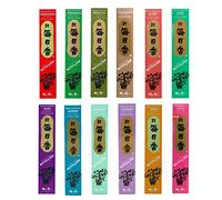 Morning Star Nippon Kodo - 12 fragancias surtidas (total 12 x 50, 600 varillas) - Sándalo, cedro, té verde, incienso, mirra, salvia, almizcle, jazmín, gardenia, lavanda, ámbar, loto