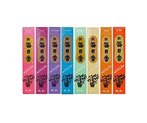 MORNING STAR Nippon Kodo - Juego de 8 varillas de incienso de fragancia para el hogar, 12,16 (juego de 8 unidades, florales y tierrosos)