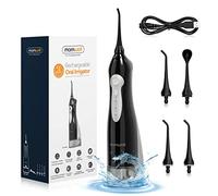 Mornwell Irrigador Dental, Irrigador Bucal Portátil para Dientes con Depósito, 4 Boquillas para Viaje y Familia, USB Recargable