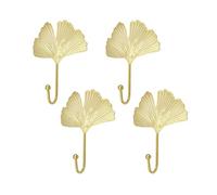 MOROBOR 4 ganchos autoadhesivos de hierro con forma de hoja de ginkgo para colgar en la pared, moderno soporte para llaves, decorativo, dorado, colgador de sombrero de una sola punta, decoración del