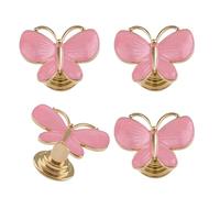 MOROBOR 4 pomos de cajón de mariposa rosa, tiradores creativos de un solo agujero de aleación de zinc para tocador, armario, puerta y muebles