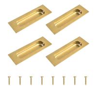 MOROBOR 4 tiradores cuadrados dorados cepillados, tiradores empotrados de 4.7 pulgadas de longitud, manijas de puerta corredera de acero inoxidable para armario y cajón