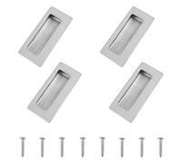 MOROBOR 4 tiradores rectangulares empotrados ocultos, tiradores de puerta corrediza con tornillos, tiradores ocultos de acero inoxidable para cajones de armario (plata cepillada/86 mm)