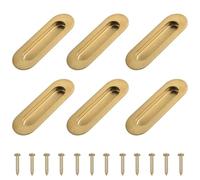 MOROBOR 6 piezas de asas de puerta deslizante empotrables de acero inoxidable con orificio lateral, tirador empotrado ovalado para cajones, armarios o guardarropas/Dorado cepillado