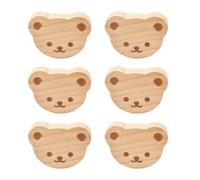 MOROBOR 6 pomos de madera con forma de oso de un solo agujero, manijas de madera de haya para armarios, pomos para cajones con tornillos y tubo de expansión