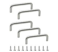 Morobor Mango redondo sólido de acero inoxidable, 100 mm centros de agujeros en forma de U, para dormitorio, baño, gabinetes de cocina, puerta, paquete de 5 unidades, color plateado cepillado