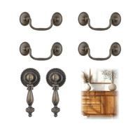 MOROBOR Manija de gabinete, 2 juegos de pomos de cajón estilo colgante con tiradores de anillo a juego, aleación de zinc vintage, tirador de gabinete de un solo y doble agujero, kit de herramientas