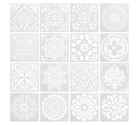 MOROBOR Paquete de 16 plantillas de pintura de suelo de mandala, plantillas reutilizables para pintar sobre madera, lienzo, papel, pared y azulejos pequeños (6 x 6 pulgadas)