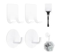 MOROBOR Paquete de 2 soportes adhesivos para maquinilla de afeitar y 2 ganchos de pared de utilidad, ganchos blancos para afeitadora, gancho de toalla de acero inoxidable, colgador de almacenamiento