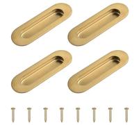 MOROBOR Paquete de 4 tiradores de acero inoxidable para puerta corredera empotrada ovalada con tornillos ocultos para cajones y armarios, color dorado cepillado
