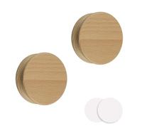 MOROBOR Pomo redondo de madera de haya, 2 pomos autoadhesivos para armarios, tiradores de madera natural para cajones, armarios y aparadores