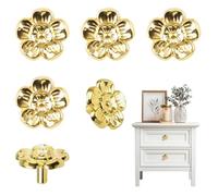 MOROBOR Pomo sólido para gabinete, 6 piezas con forma de flor, pomos de pétalo, tiradores creativos de aleación de zinc de un solo agujero para armario, cómoda, puerta, cajón, color dorado