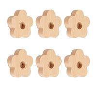 MOROBOR Pomos de madera con forma de flor, 6 piezas de madera natural hechas a mano, perillas de madera de haya con un solo agujero para cajones, armario, gabinete, cómoda con tornillos y tubo de
