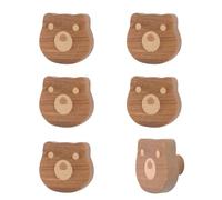 MOROBOR Pomos de madera con forma de oso, 6 pomos decorativos de madera natural de un solo agujero, tiradores de madera de haya para cajones, armarios, aparadores con tornillos y tubo de expansión