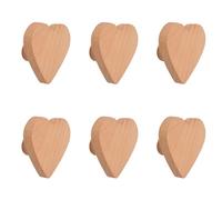MOROBOR Pomos de madera en forma de corazón de un solo agujero de madera de haya de 6 piezas, manijas de madera de madera para armarios, pomos para cajones con tornillos y tubo de expansión
