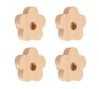MOROBOR Pomos de madera en forma de flor, 4 pomos de madera natural hechos a mano con un solo agujero para cajones, armarios, aparadores con tornillos y tubo de expansión