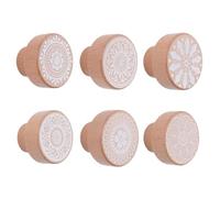 MOROBOR Pomos de tocador bohemios, 6 pomos redondos de madera para gabinete, pomos planos de madera, manijas de cajón para dormitorio, sala de estar, decoración del hogar