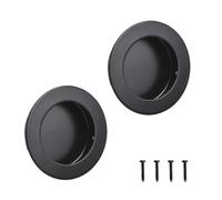 MOROBOR Tirador de dedo redondo, paquete de 2 tiradores empotrados negros de acero inoxidable para puerta deslizante de cajón de granero, armario, 60 mm