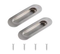 MOROBOR Tirador de gabinete, 2 manijas de puerta corredera empotradas de acero inoxidable con agujero lateral ovalado para cajones y armarios, color plateado cepillado