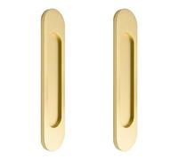 MOROBOR Tiradores ovalados autoadhesivos para puerta corrediza, 2 unidades, aleación de aluminio dorado cepillado, mango sin perforaciones, para puertas corredizas de granero, ventanas, gabinetes