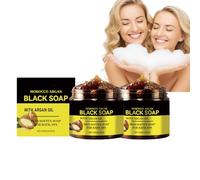Moroccan Shower Wash, Black Soap Handcrafted, Body Exfoliator Scrub, Exfoliating Black Soap with Argán, Body Scrub, Deep Cleansing Hidrating, Purify and Soft Skin (2 unidades)