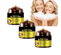 Moroccan Shower Wash, Black Soap Handcrafted, Body Exfoliator Scrub, Exfoliating Black Soap with Argán, Body Scrub, Deep Cleansing Hidrating, Purify and Soft Skin (3 unidades)